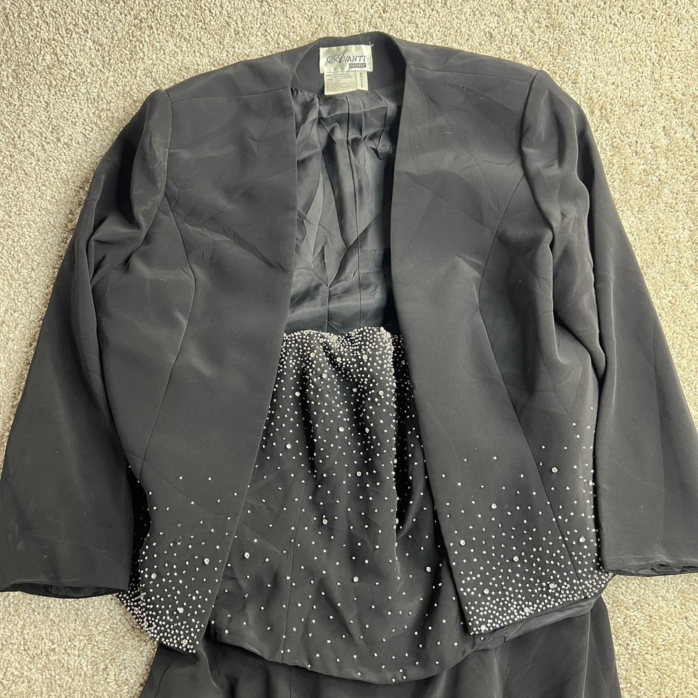 Avanti Designs Dress Jacket Set Womens Large Black Beaded Strapless Formal Gown
